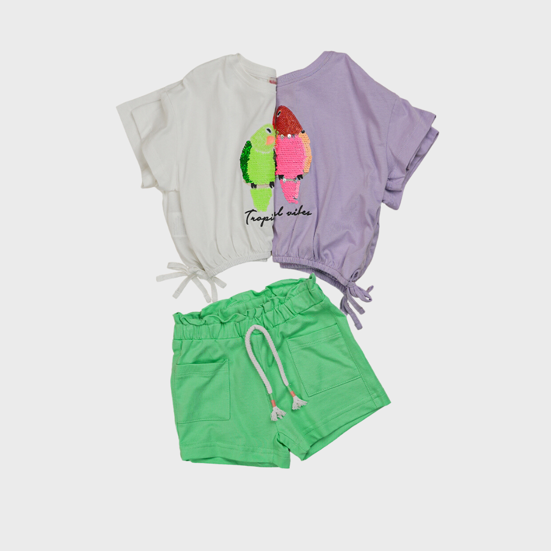 Tropical Cotton Crop Top with Sequin Parrots