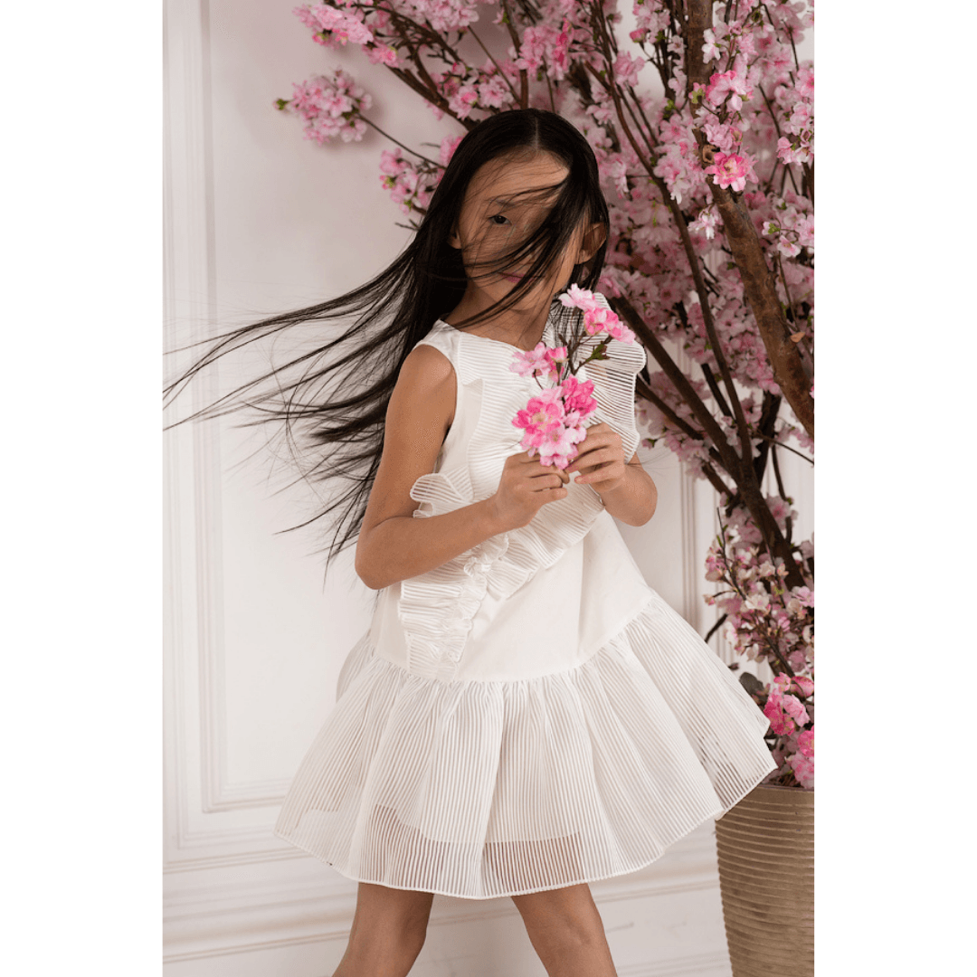 White dress with front ruffle details - White dress with front ruffle details - 4-5 Years - She She - Melymod