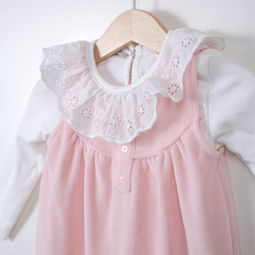 Pink Velvet Jumpsuit with Undershirt - Pink Velvet Jumpsuit with Undershirt - 3-6 Months - Monna Rosa - Melymod