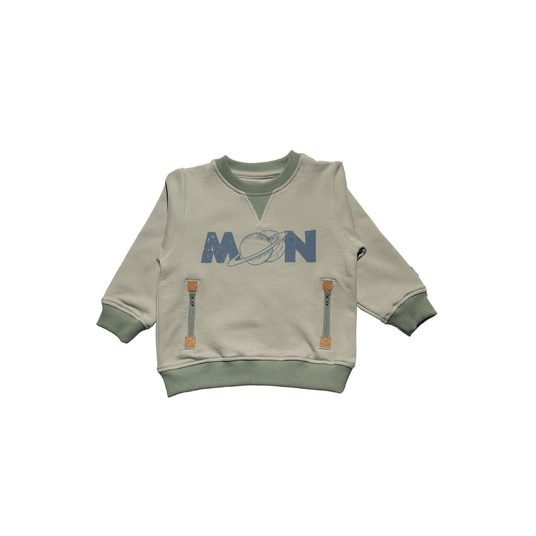 Light Green Moon Print Organic Cotton Sweat with Dark Green Organic Fit pants - Light Green Moon Print Organic Cotton Sweat with Dark Green Organic Fit pants - 1-2 Years - NilaKids - Melymod
