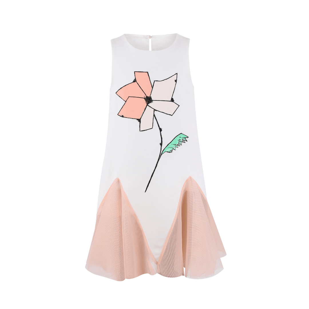 White Dress with Light Pink Tulle - White Dress with Light Pink Tulle - 4-5 Years - Lia Lea - Melymod