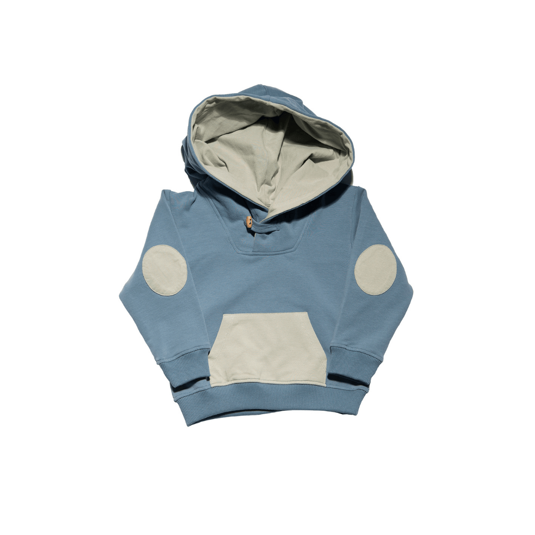 Gray-Blue Organic Cotton Boy Hoodie with Dark Green Fit Pants - Gray-Blue Organic Cotton Boy Hoodie with Dark Green Fit Pants - 6-12 Months - NilaKids - Melymod
