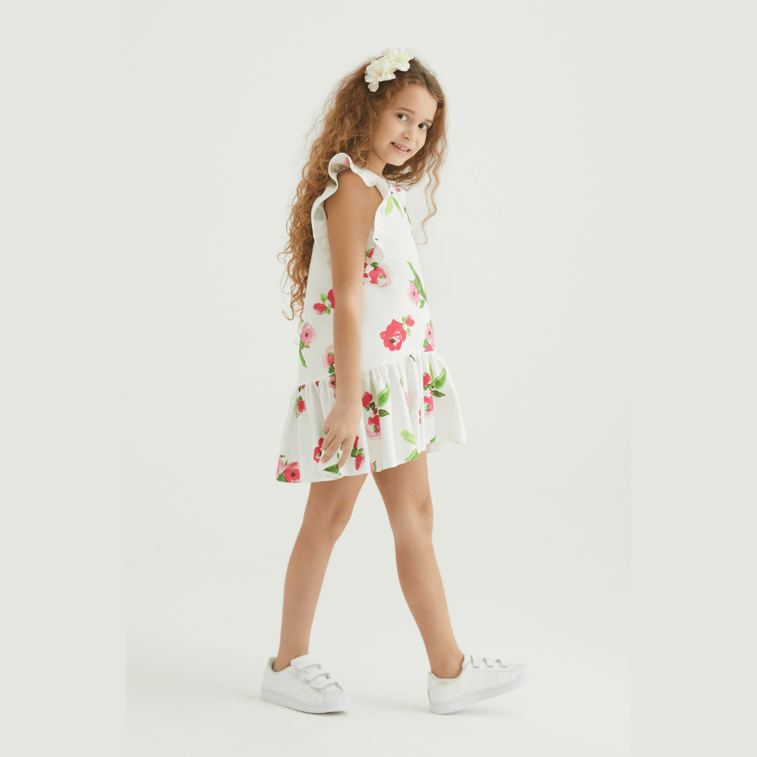 White with Pink Flowers Dress - White with Pink Flowers Dress - 4-5 Years - She She - Melymod