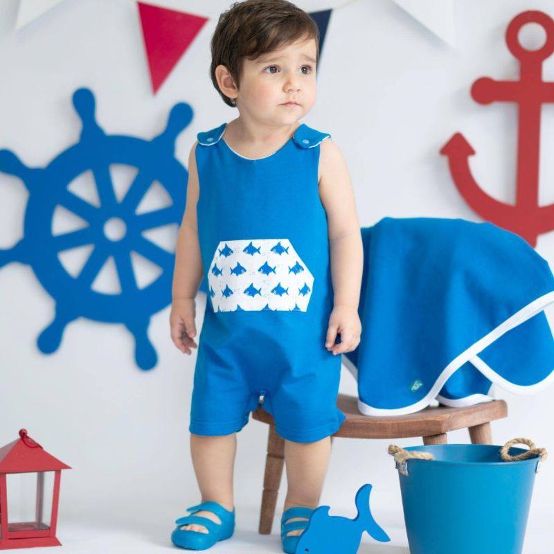 Organic Yellow/Blue Baby Boy Jumpsuit - Organic Yellow/Blue Baby Boy Jumpsuit - 3-6 Months / Blue - NilaKids - Melymod