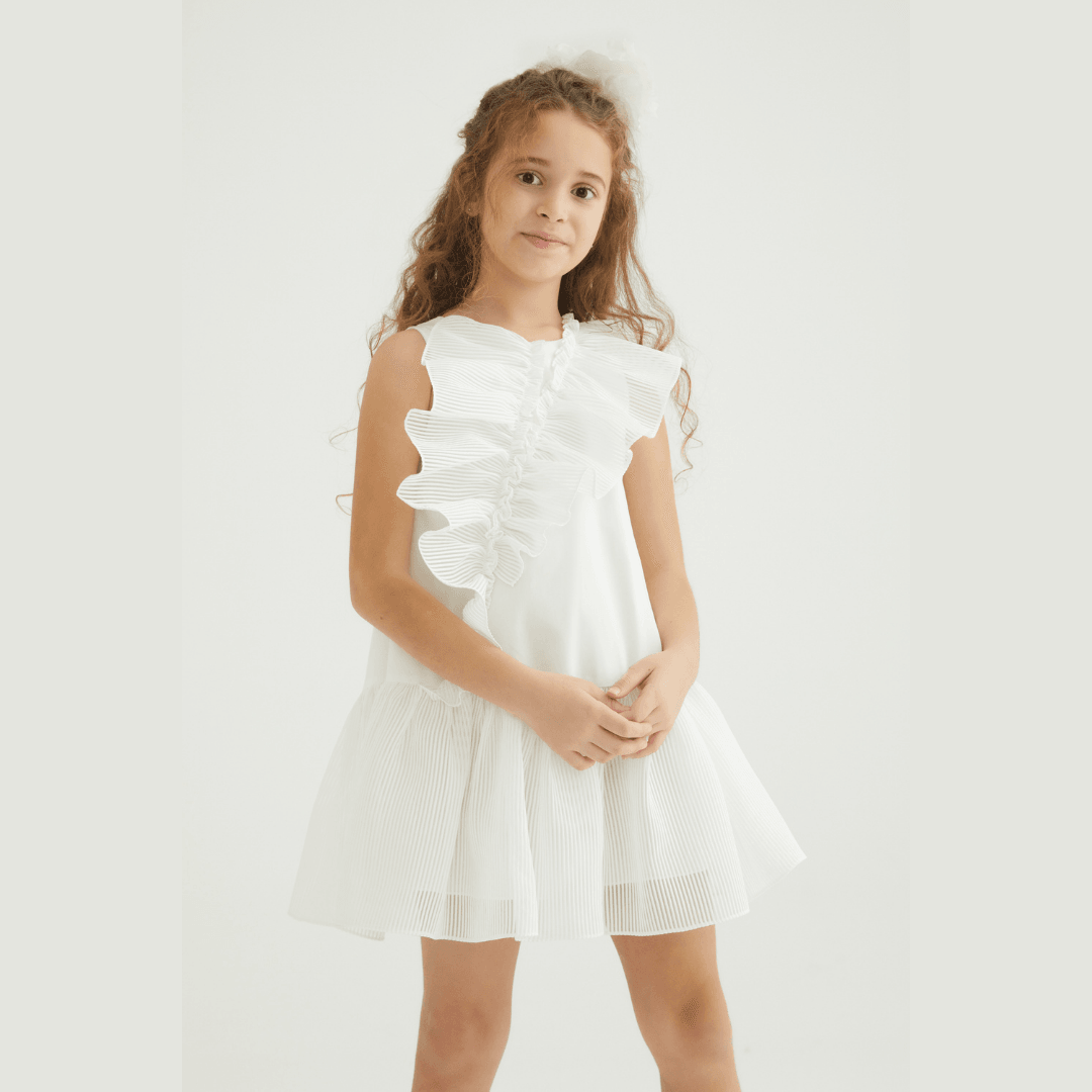 White dress with front ruffle details - White dress with front ruffle details - 4-5 Years - She She - Melymod
