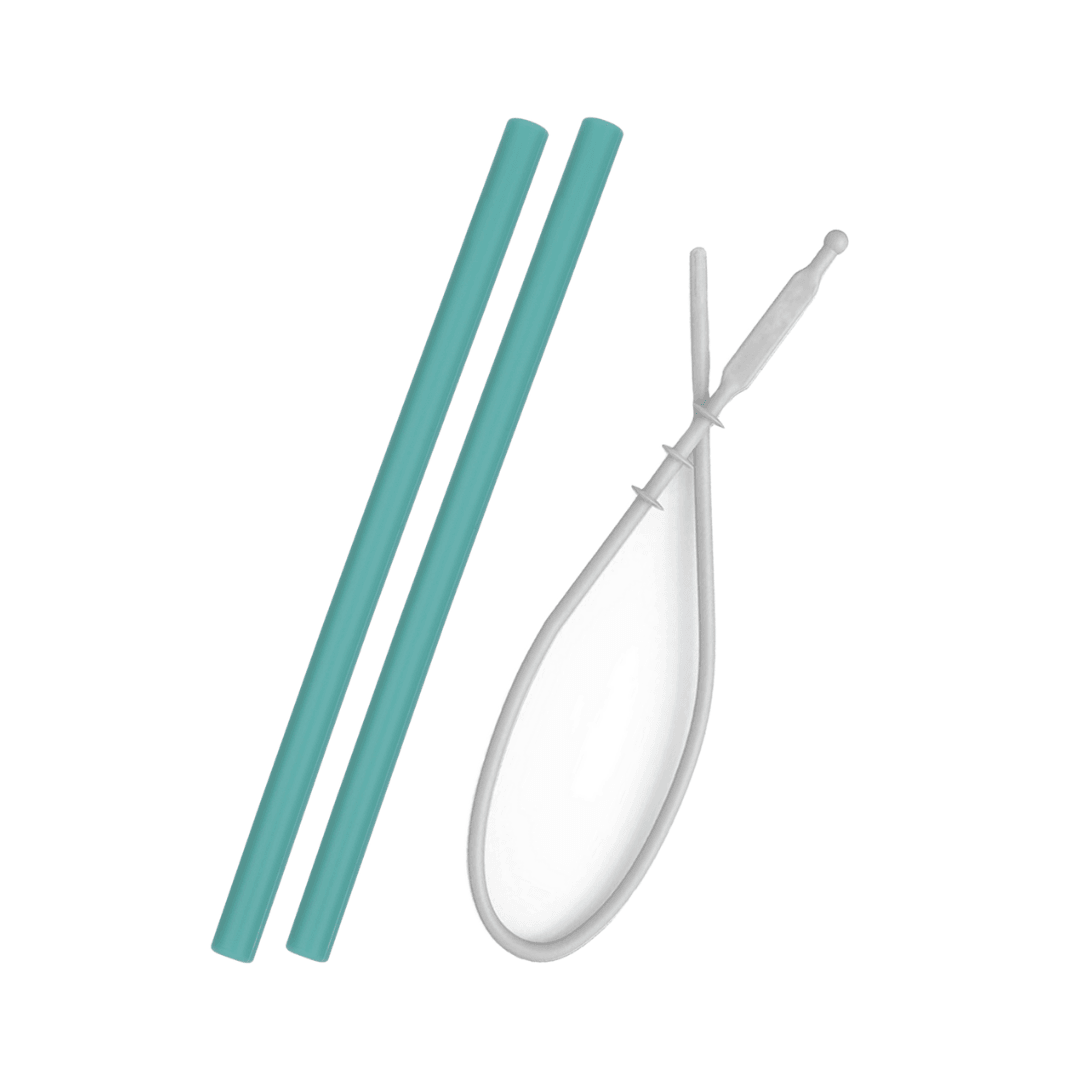 MinikOiOi Flexi Straws - 2pcs Aqua Green & Brush - MinikOiOi Flexi Straws - 2pcs Aqua Green & Brush - Aqua Green - Minikoioi - Melymod