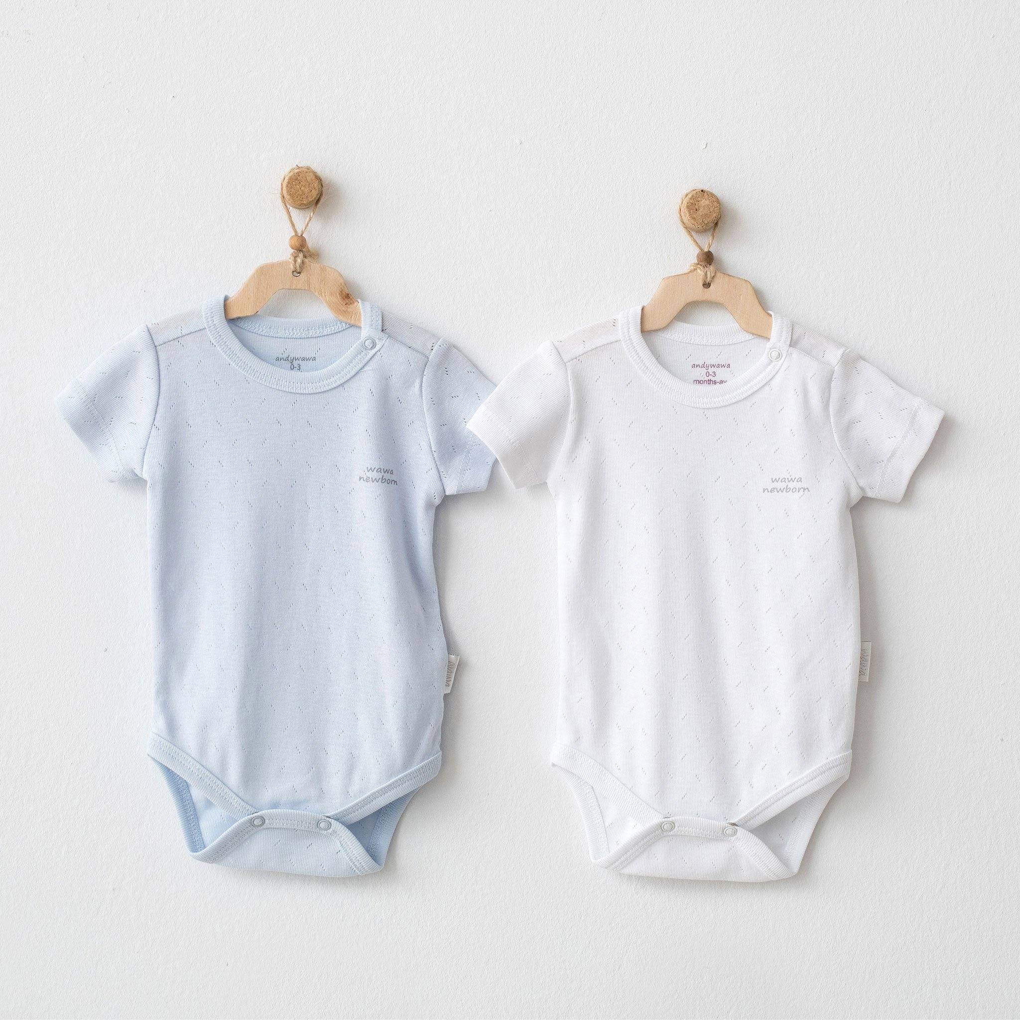 Short Sleeves Bodysuit Set - Short Sleeves Bodysuit Set - 0-1 Months / Blue - Andywawa - Melymod