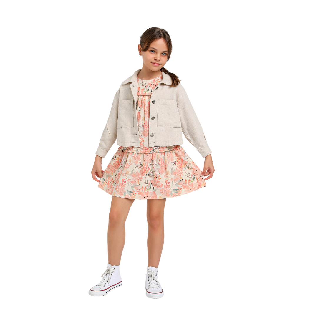 Ecru Crop Linen Jacket - Ecru Crop Linen Jacket - 4-5 Years - Escabel - Melymod