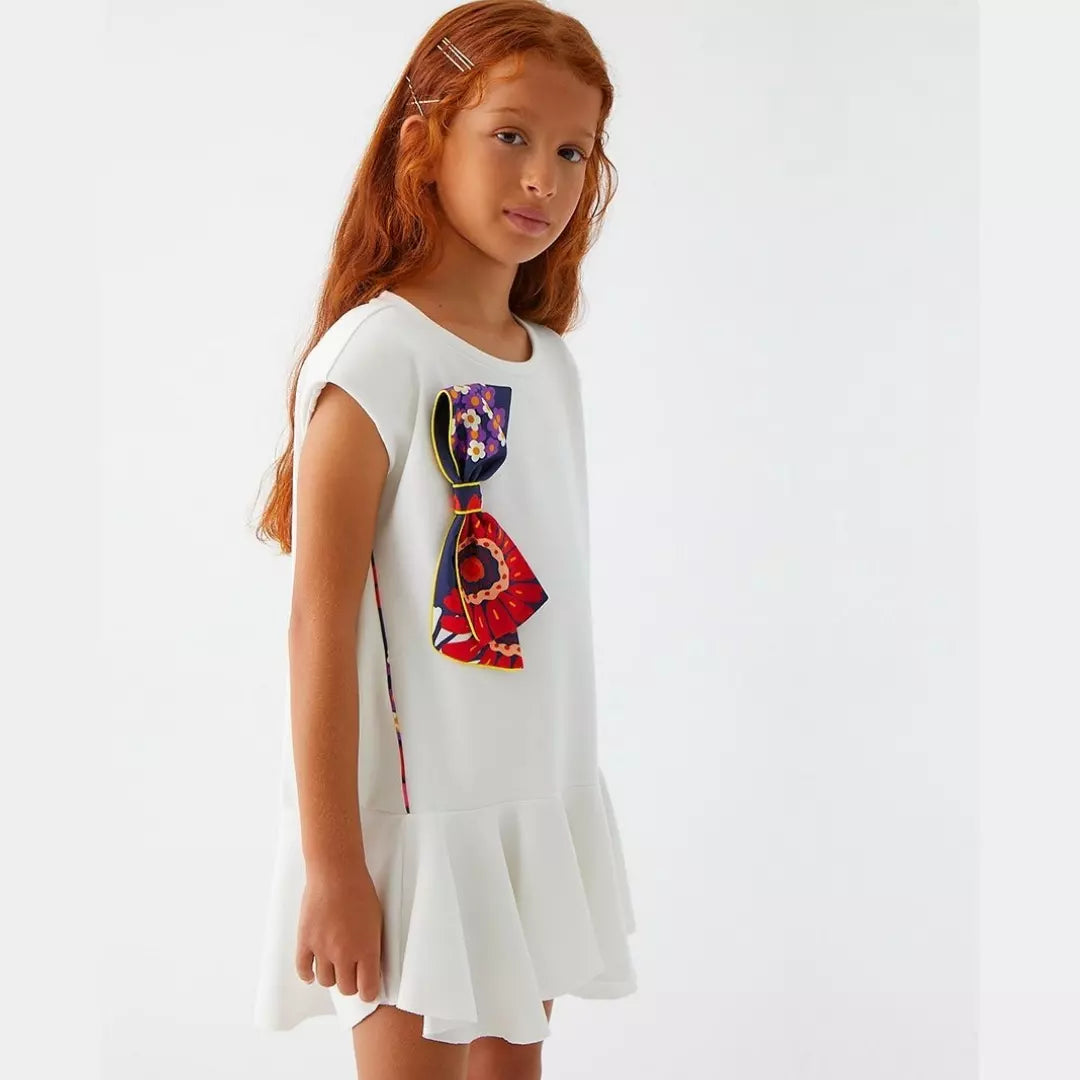 White Dress with Colorful Ribbon - White Dress with Colorful Ribbon - 4-5 Years - Lia Lea - Melymod