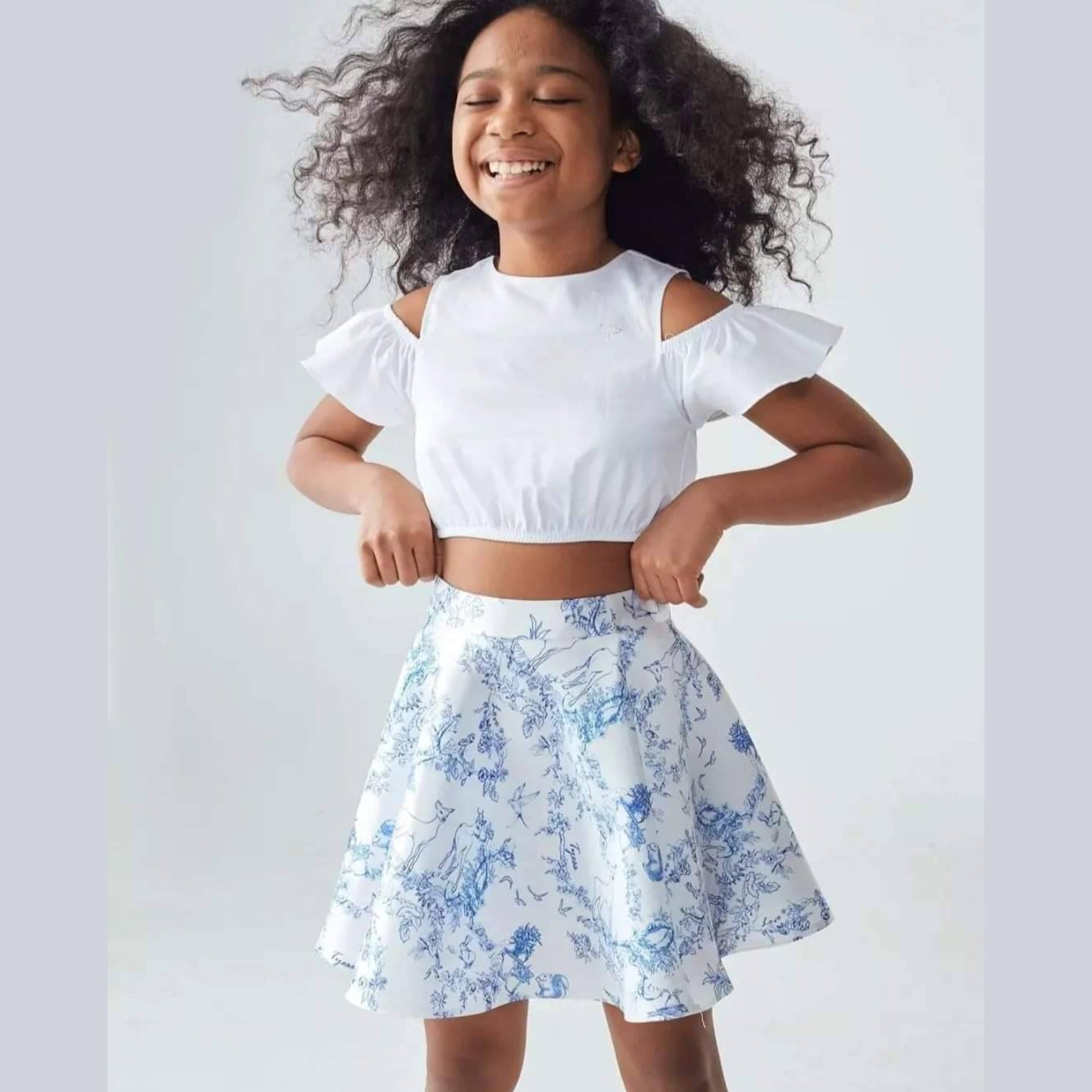 Blue Patterned Skirt & Crop Top - Blue Patterned Skirt & Crop Top - 4 Years - Tyess - Melymod