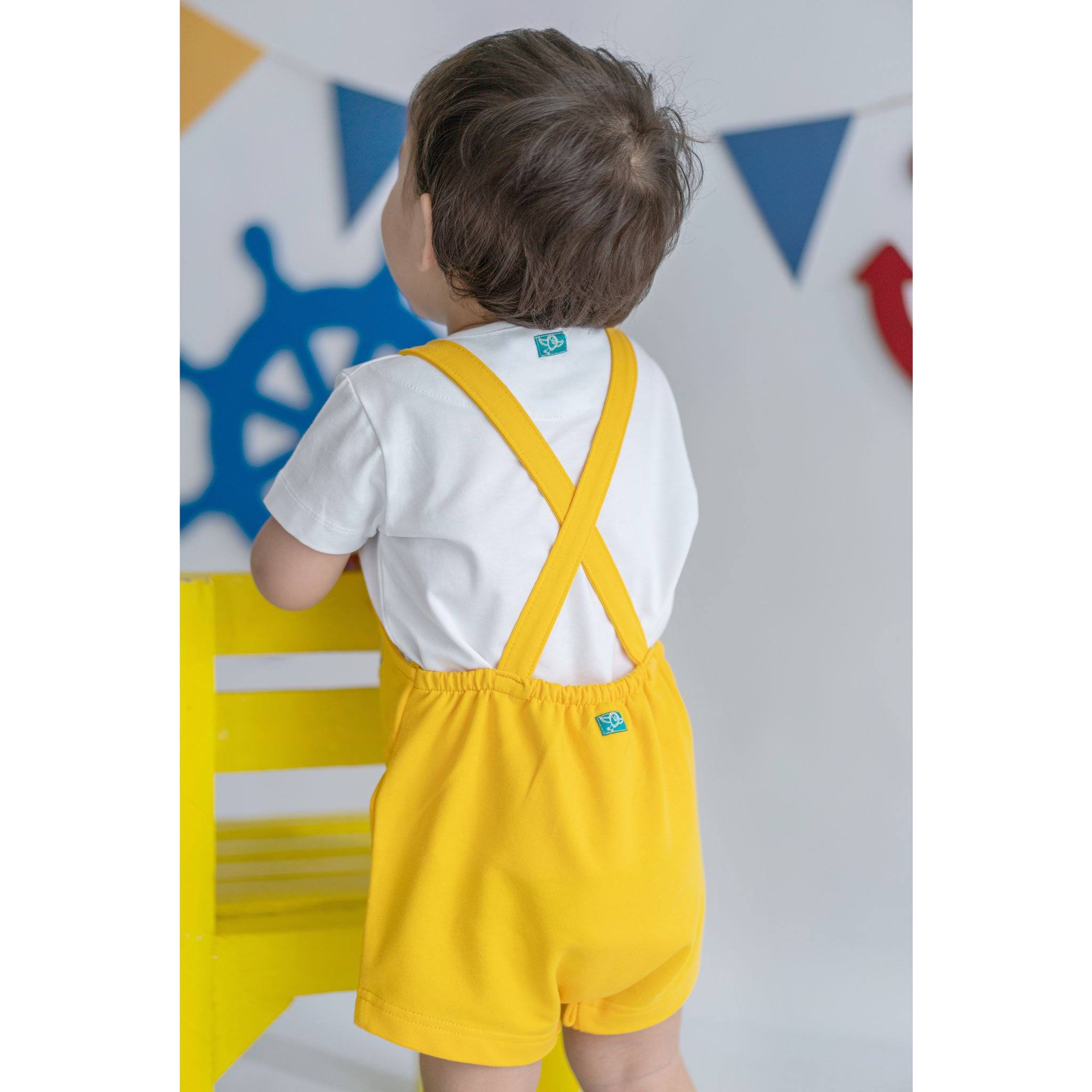 Shark in Yellow/Blue Organic Baby Boy Short Romper - Shark in Yellow/Blue Organic Baby Boy Short Romper - 3-6 Months / Blue - NilaKids - Melymod