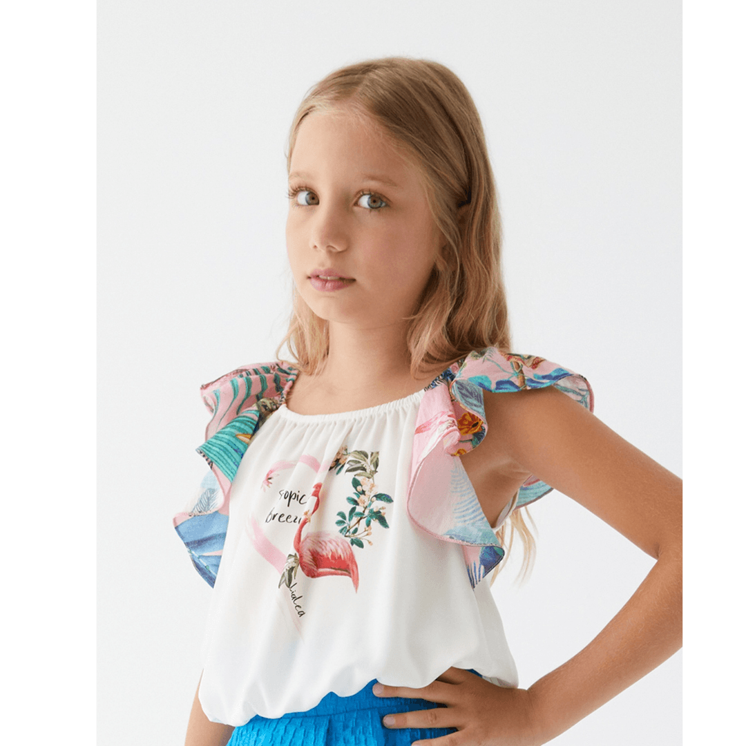 White Top and Blue Shorts Set - White Top and Blue Shorts Set - 7-8 Years - Lia Lea - Melymod