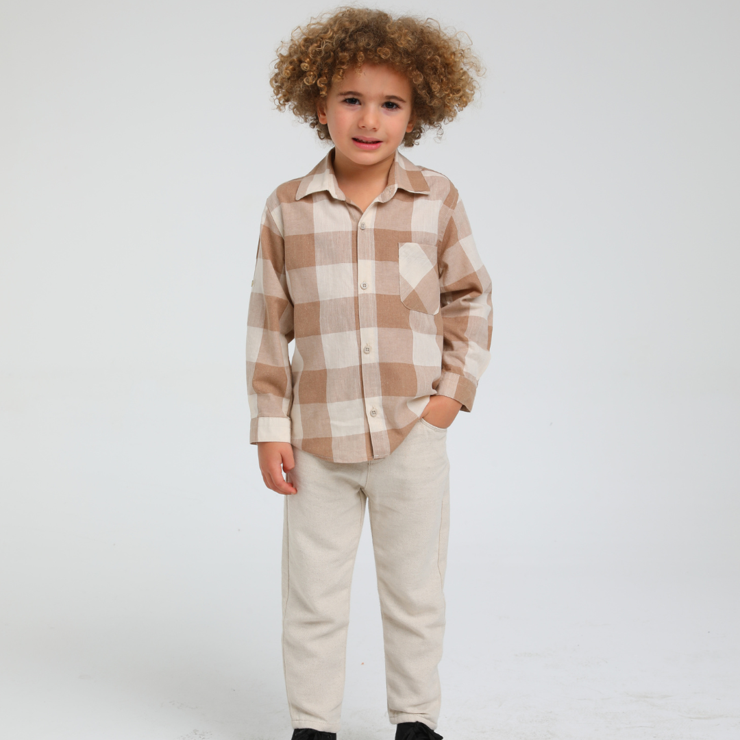 Beige Linen Trousers Regular Fit - Beige Linen Trousers Regular Fit - 4-5 Years - Escabel - Melymod