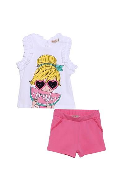 Fresh White Girl's T-Shirt & Pink Shorts Set - Fresh White Girl's T-Shirt & Pink Shorts Set - 2-3 Years - Silversun - Melymod