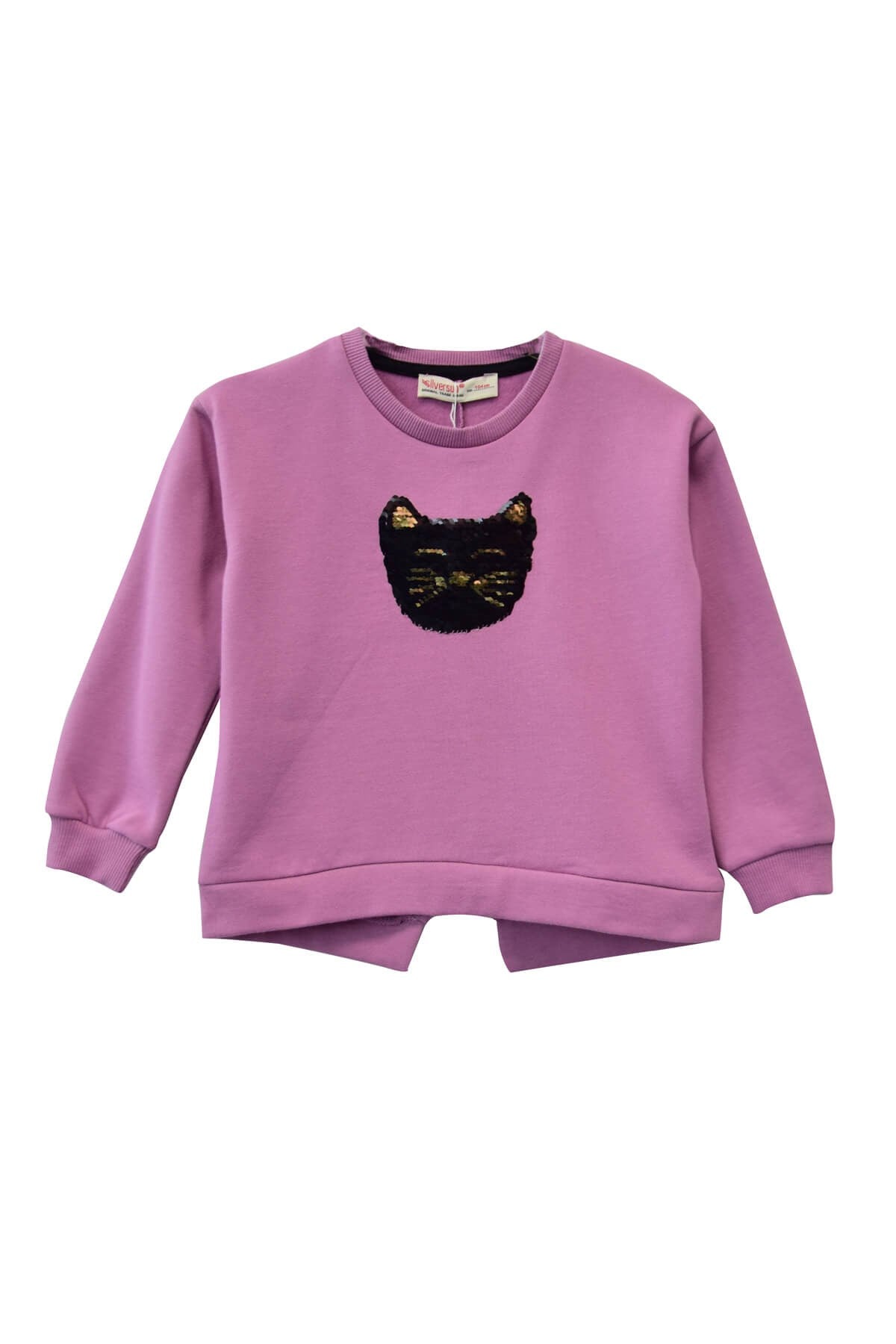 Lilac Colored Sequin Embroidered Slit Detailed Girl Sweatshirt - Lilac Colored Sequin Embroidered Slit Detailed Girl Sweatshirt - 2-3 Years - Silversun - Melymod