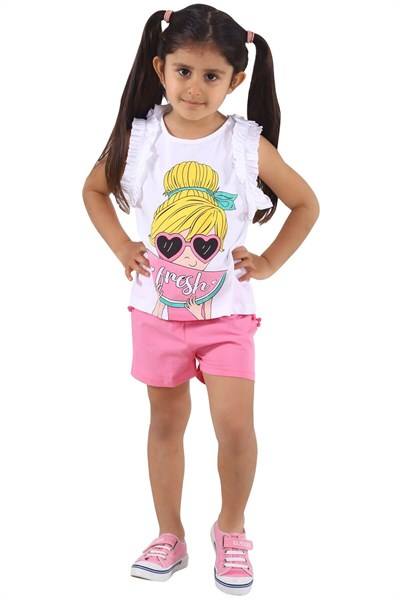 Fresh White Girl's T-Shirt & Pink Shorts Set - Fresh White Girl's T-Shirt & Pink Shorts Set - 2-3 Years - Silversun - Melymod