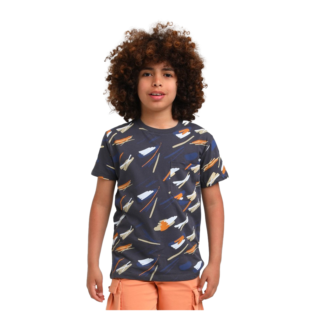 Tricolor Patterned Tshirt With Front Pocket