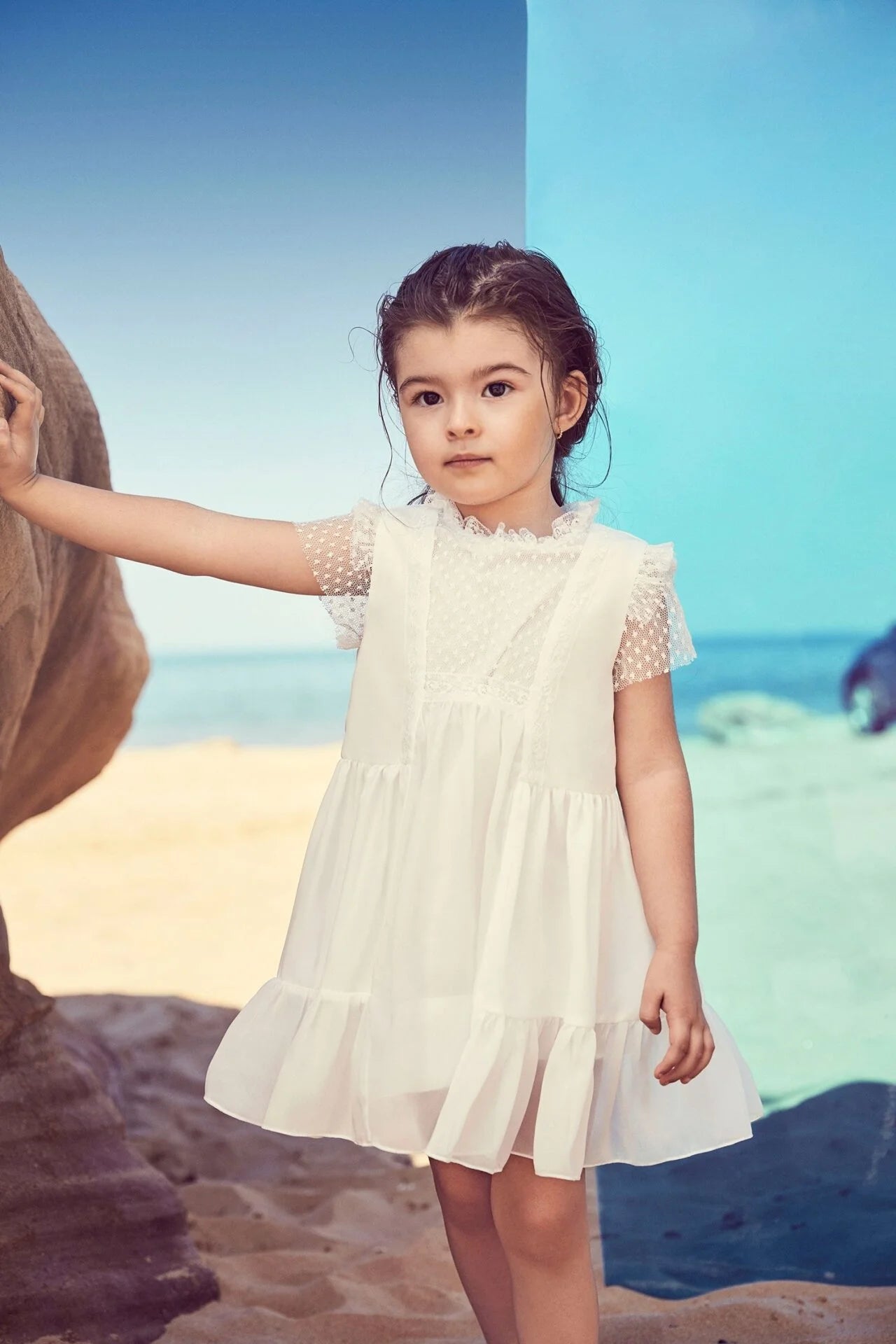 White Dress with Embroidered Tulle - White Dress with Embroidered Tulle - 1 Year - Lia Lea - Melymod