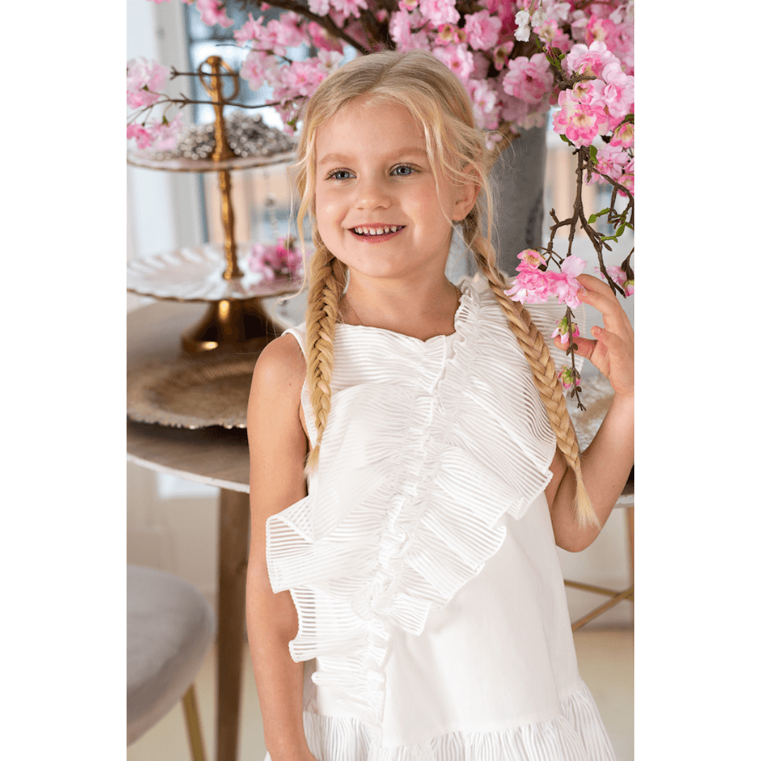 White dress with front ruffle details - White dress with front ruffle details - 4-5 Years - She She - Melymod