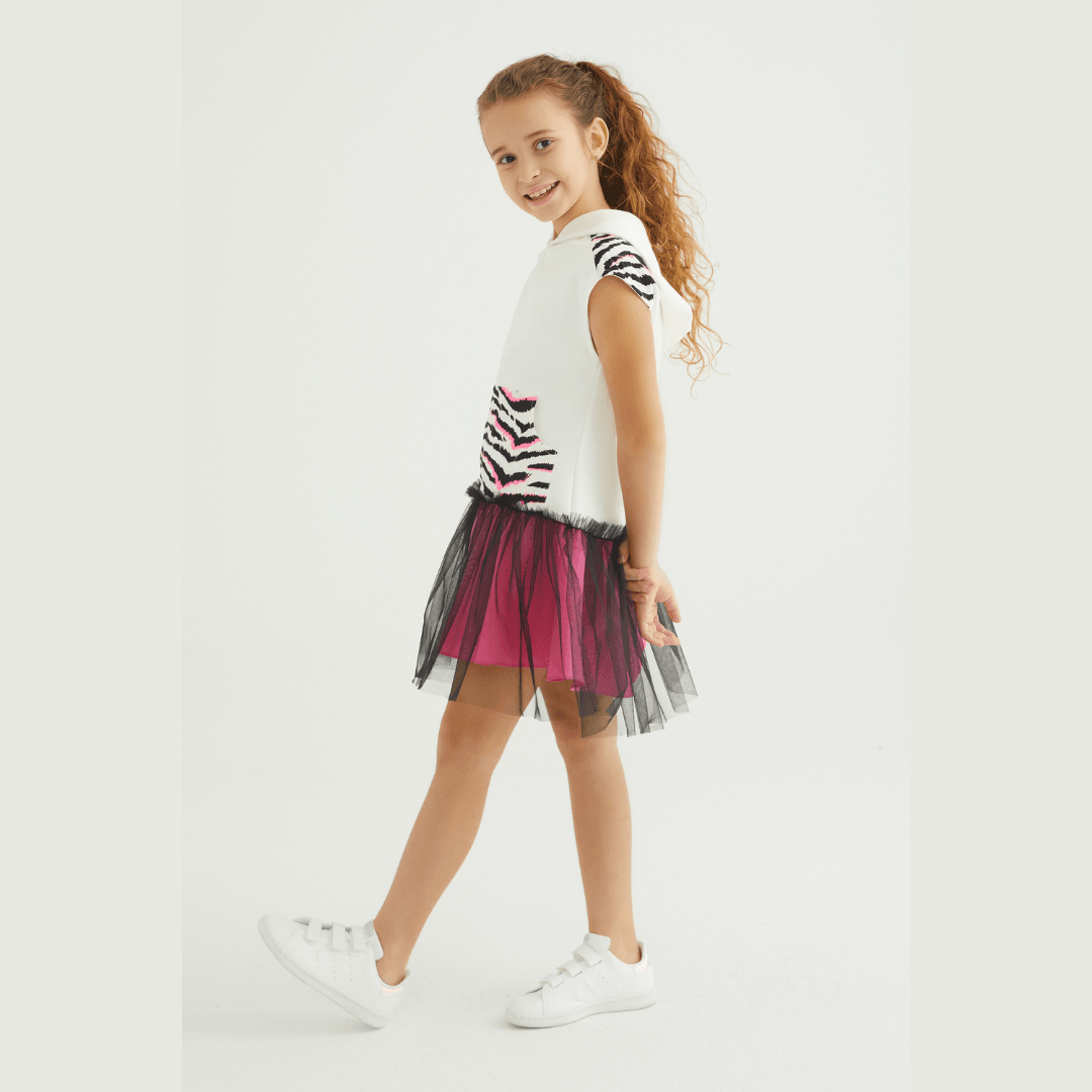 Zebra Pattern and Pink Dress with Black Tulle - Zebra Pattern and Pink Dress with Black Tulle - 4-5 Years - She She - Melymod