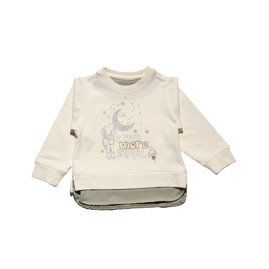 Ecru Organic Cotton Long Sleeve T-shirt with Light Green Pants with pockets - Ecru Organic Cotton Long Sleeve T-shirt with Light Green Pants with pockets - 6-12 Months - NilaKids - Melymod