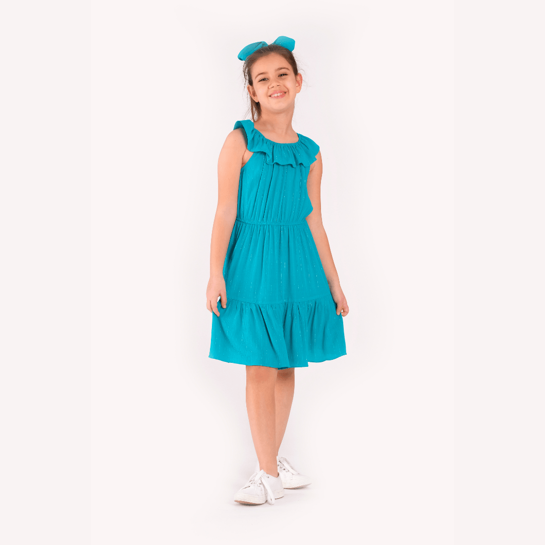 Turquoise Cotton Dress - Turquoise Cotton Dress - 4-5 Years - She She - Melymod