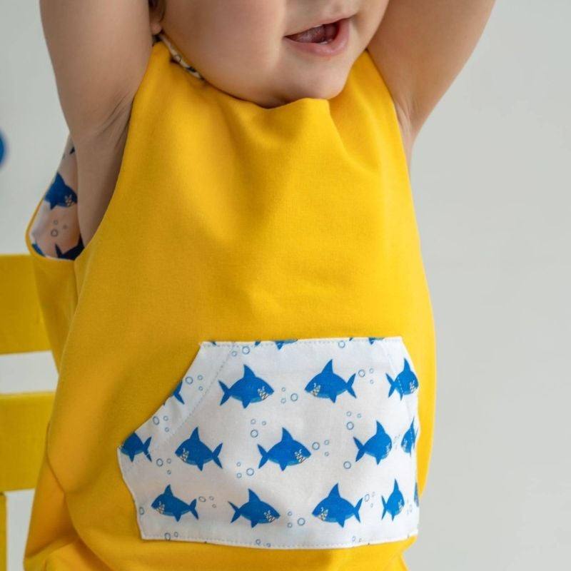 Organic Yellow/Blue Baby Boy Jumpsuit - Organic Yellow/Blue Baby Boy Jumpsuit - 3-6 Months / Blue - NilaKids - Melymod