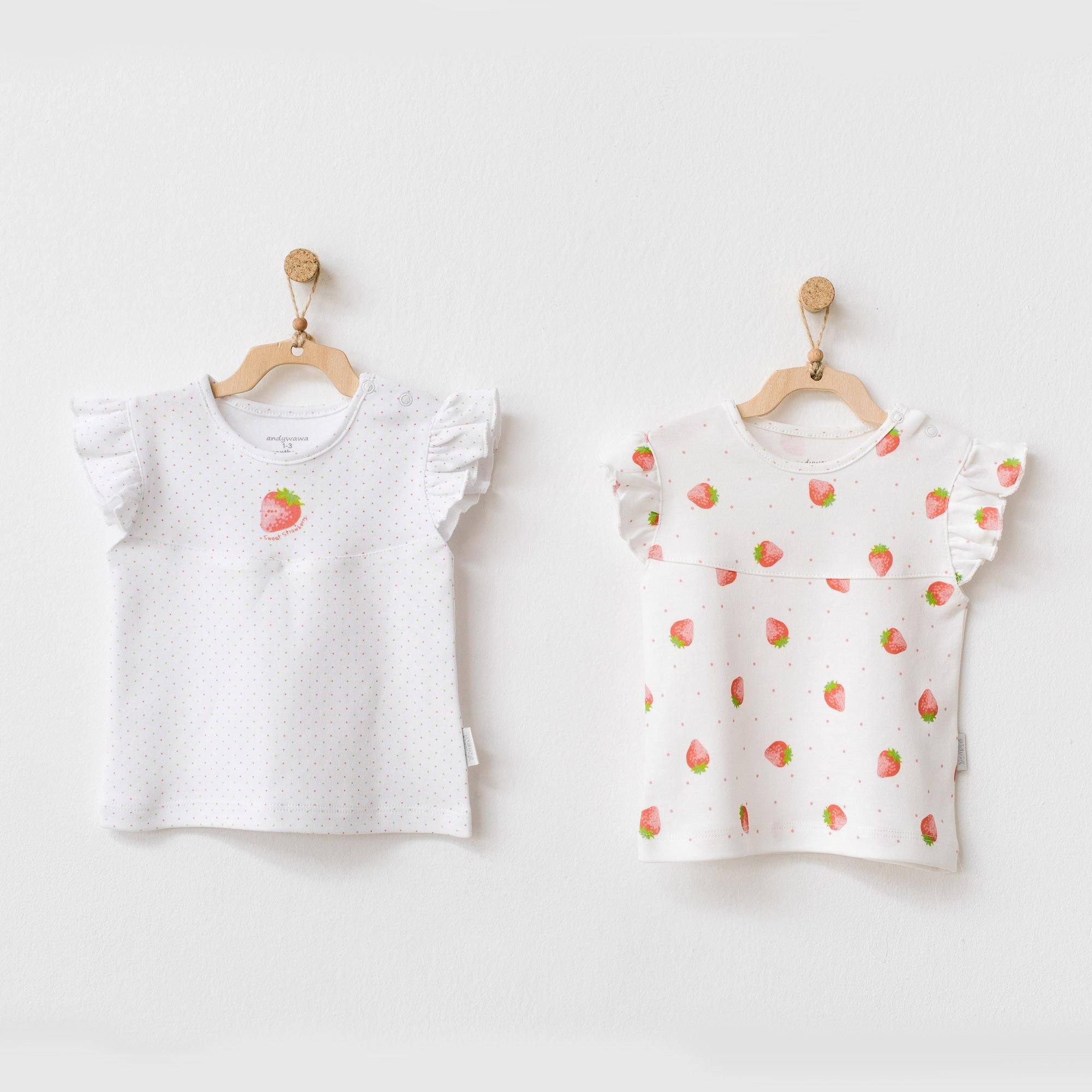 Strawberry Picnic Time - 2 Pieces Girls' T-Shirts Set - Strawberry Picnic Time - 2 Pieces Girls' T-Shirts Set - 1-3 Months - Andywawa - Melymod