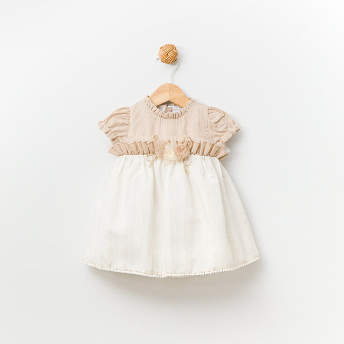 Babydola Beige Tulle Festive Dress - Babydola Beige Tulle Festive Dress - 3-6 Months - babydola - Melymod