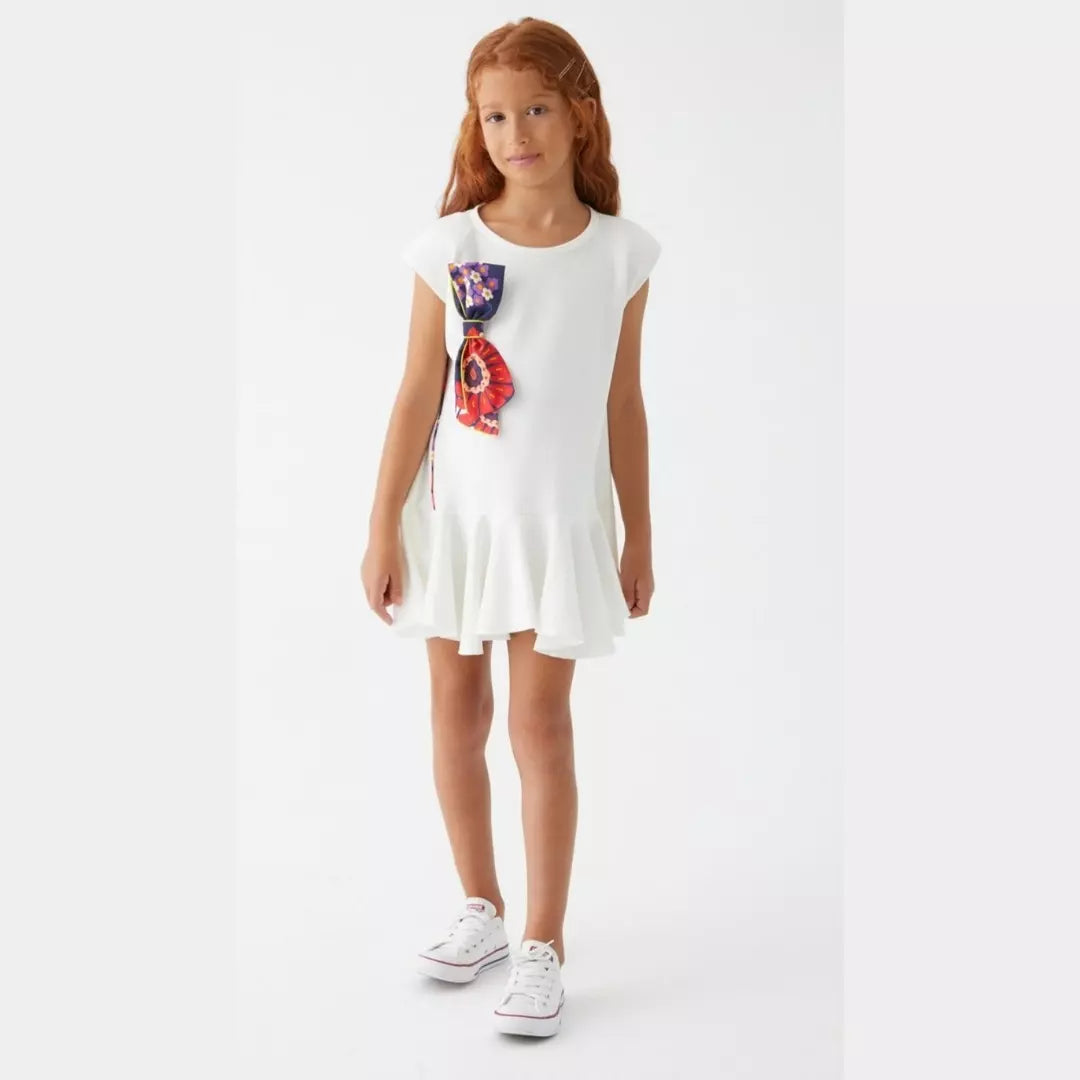 White Dress with Colorful Ribbon - White Dress with Colorful Ribbon - 4-5 Years - Lia Lea - Melymod