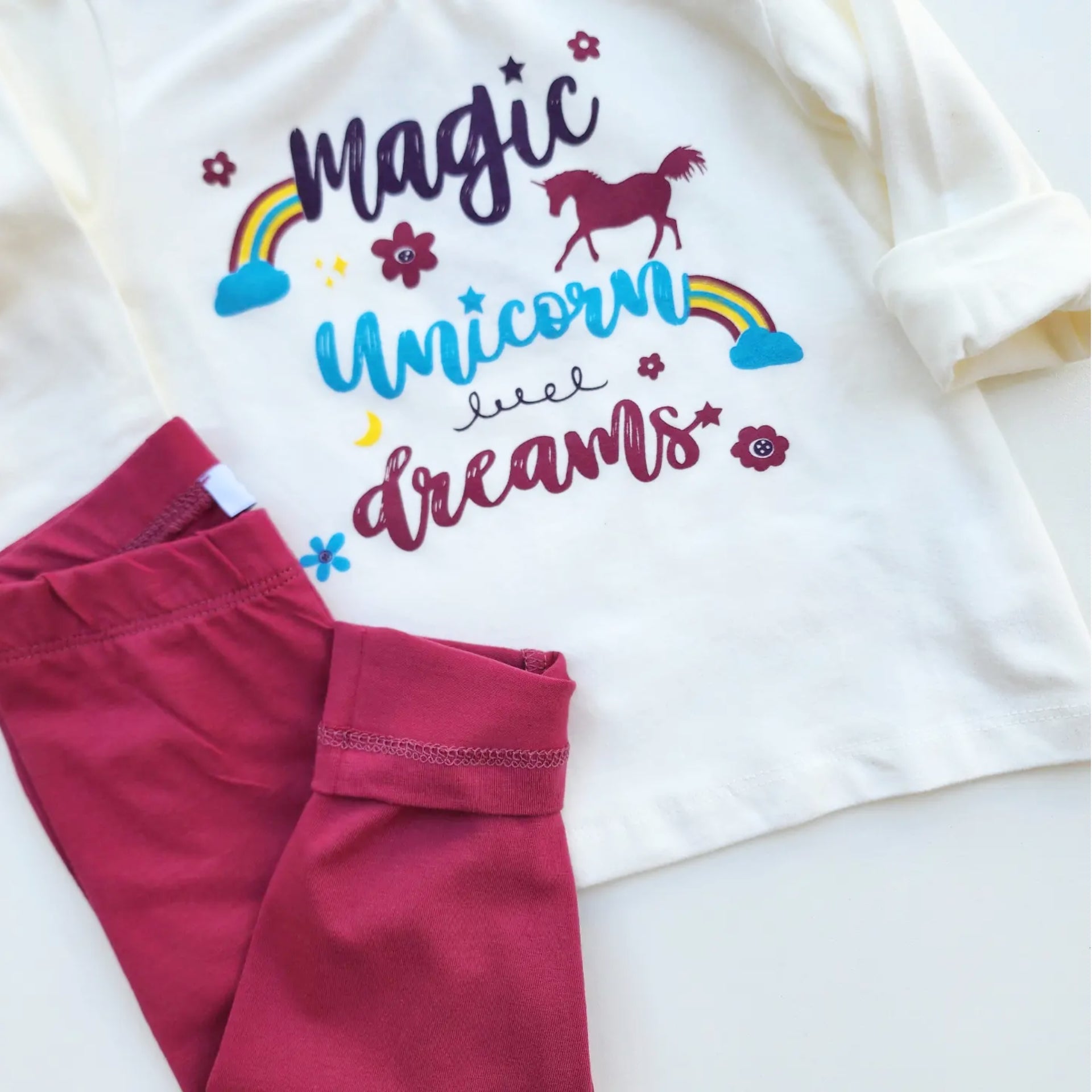 Magic Unicorn Dreams Girls Pajama - Magic Unicorn Dreams Girls Pajama - 1-2 Years / White/Salmon - Macawi - Melymod