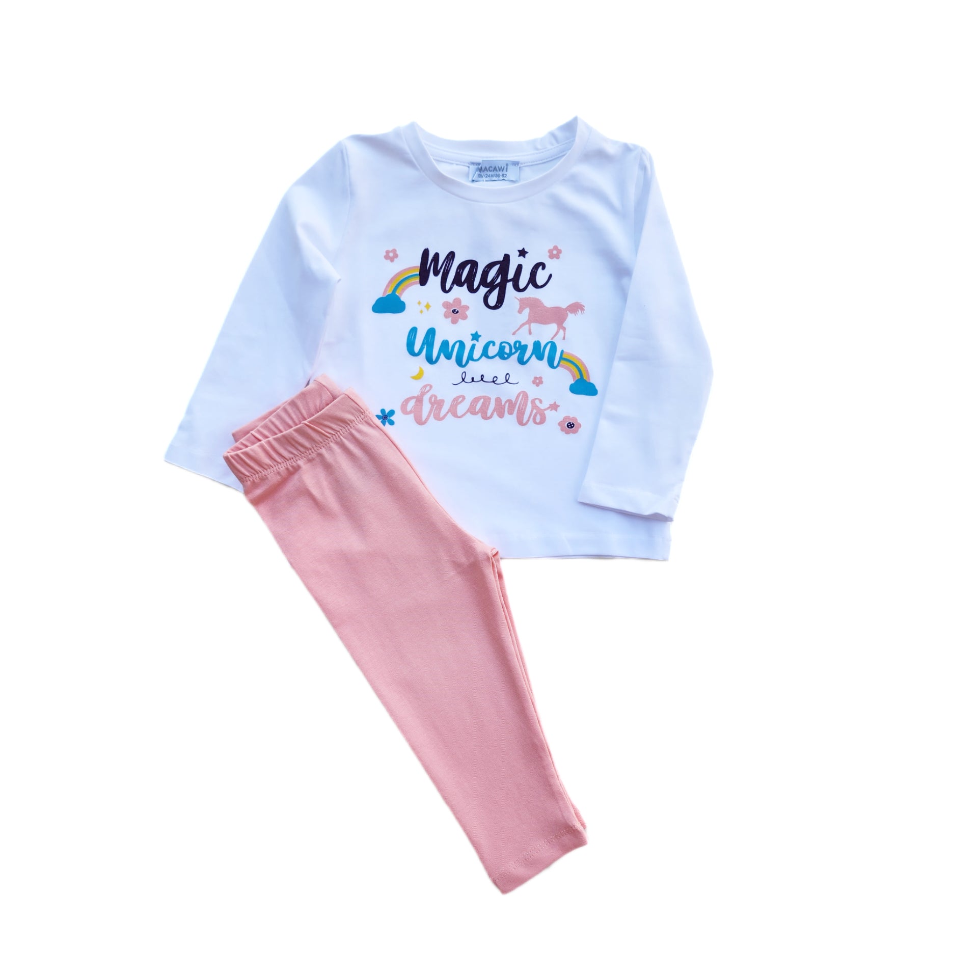 Magic Unicorn Dreams Girls Pajama - Magic Unicorn Dreams Girls Pajama - 1-2 Years / White/Salmon - Macawi - Melymod