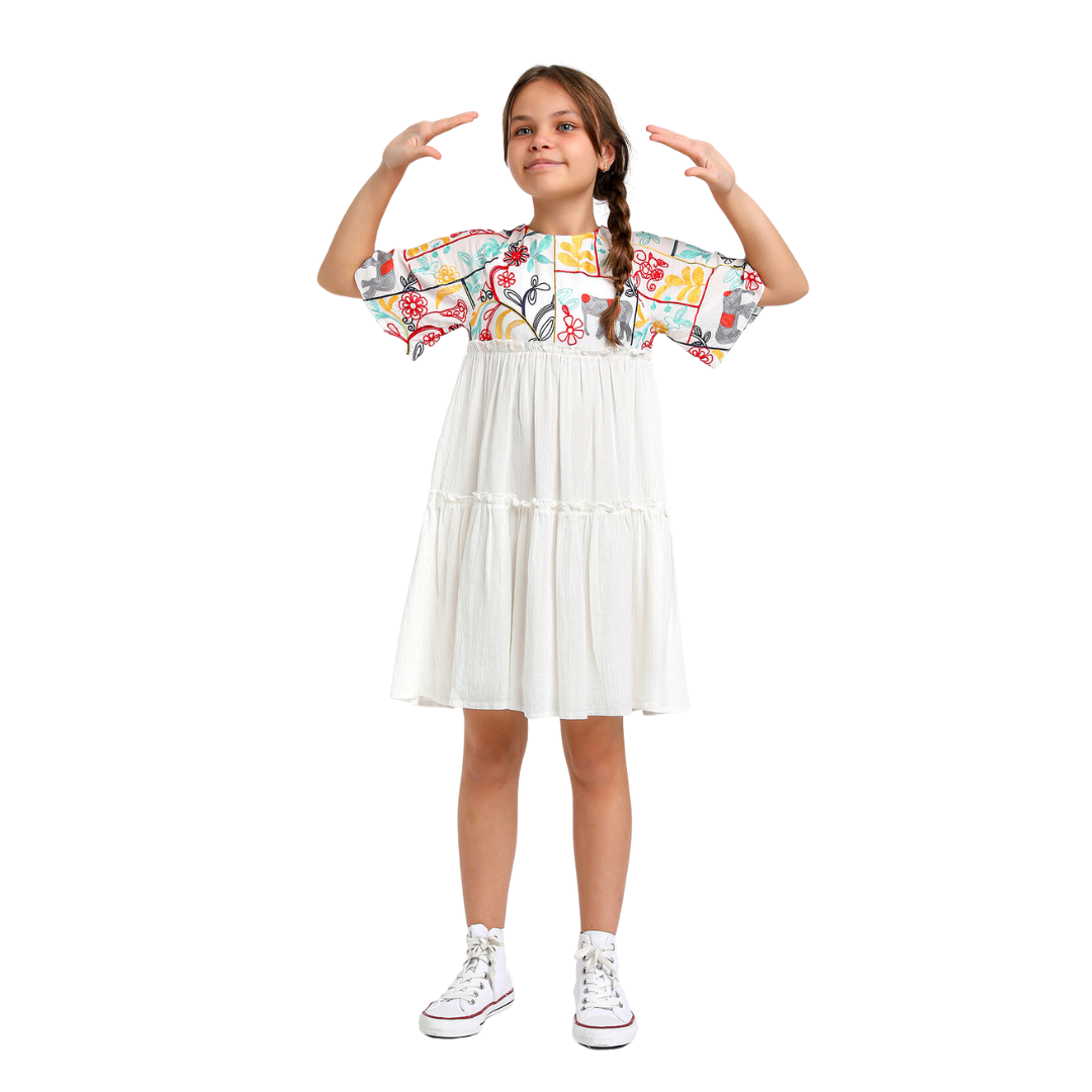 Multi Colored Upper White Dress - Multi Colored Upper White Dress - 5-6 Years - Escabel - Melymod