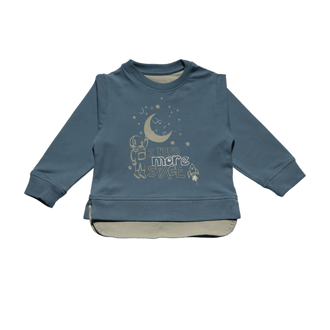 Gray-Blue Color Long Sleeve Organic Sweat with Organic Fit Pants - Gray-Blue Color Long Sleeve Organic Sweat with Organic Fit Pants - 6-12 Months - NilaKids - Melymod
