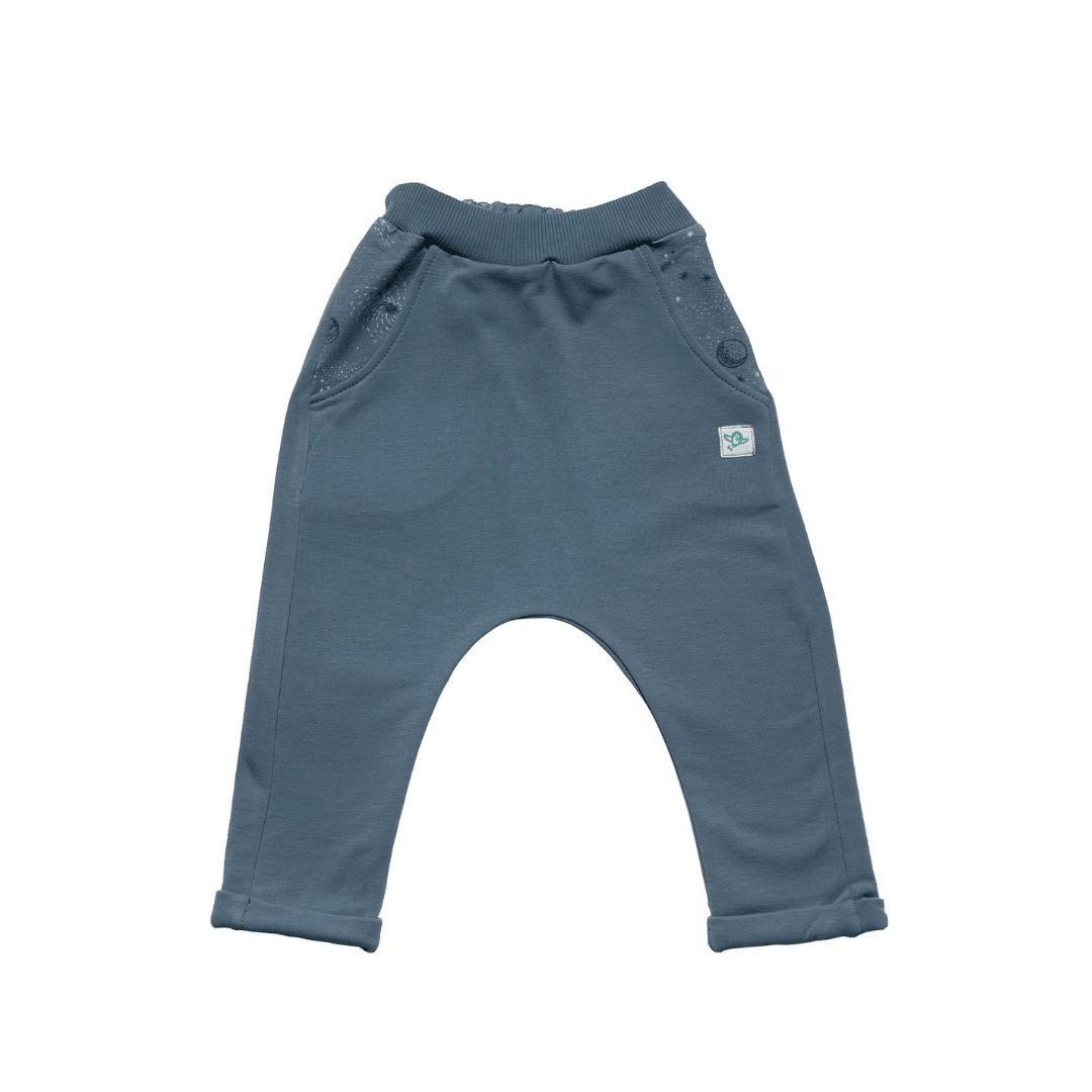 Organic Cotton Ecru Hooded Sweat with Gray Blue Trousers with Pockets