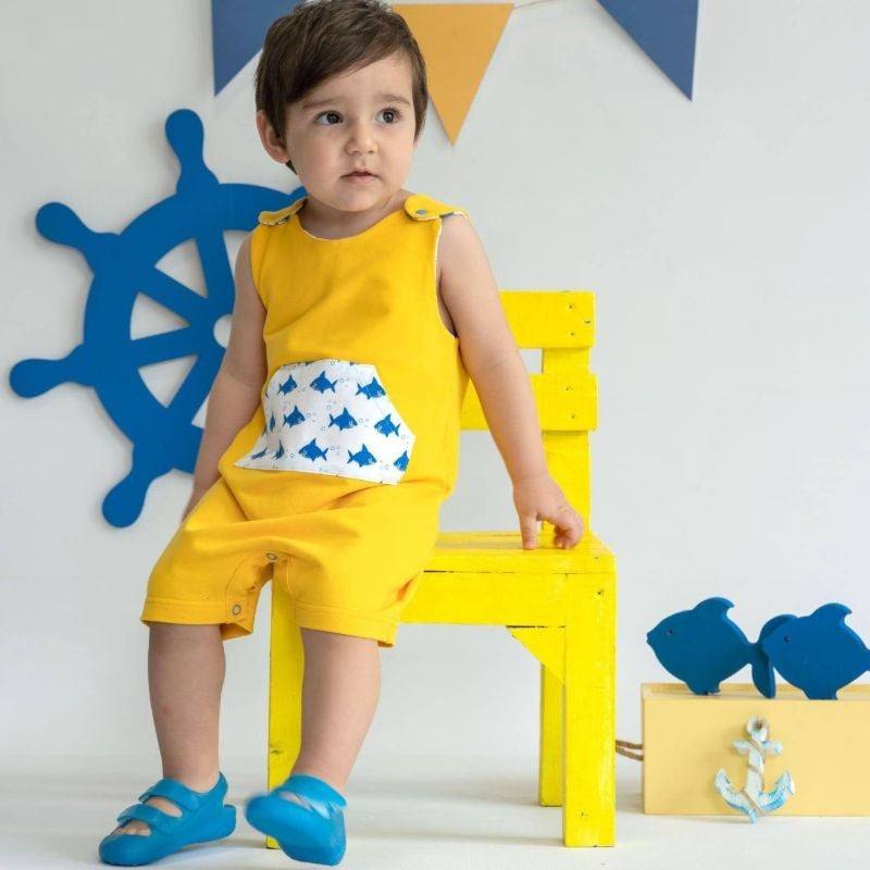 Organic Yellow/Blue Baby Boy Jumpsuit - Organic Yellow/Blue Baby Boy Jumpsuit - 3-6 Months / Blue - NilaKids - Melymod