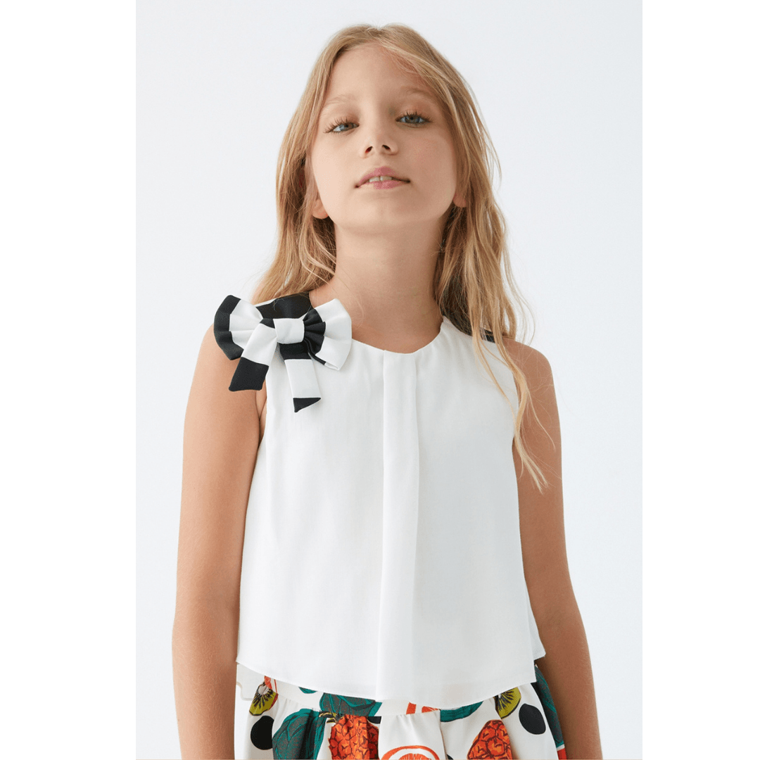 Fruity Patterned Skirt With White Blouse Set - Fruity Patterned Skirt With White Blouse Set - 5-6 Years - Lia Lea - Melymod