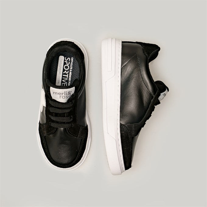 Merli&Rose Leather Star Sneakers | Black White