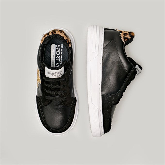 Merli&Rose Leather Star Sneakers | Black-Leopard